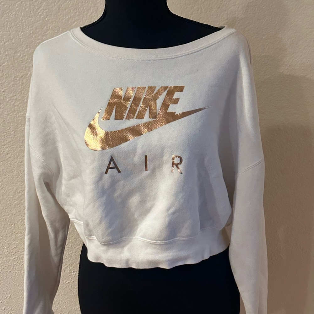 Nike Women's White and Bronze Cropped Sweatshirt - Picture 2 of 4